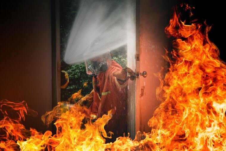 Interior of a home with heavy fire and smoke damage